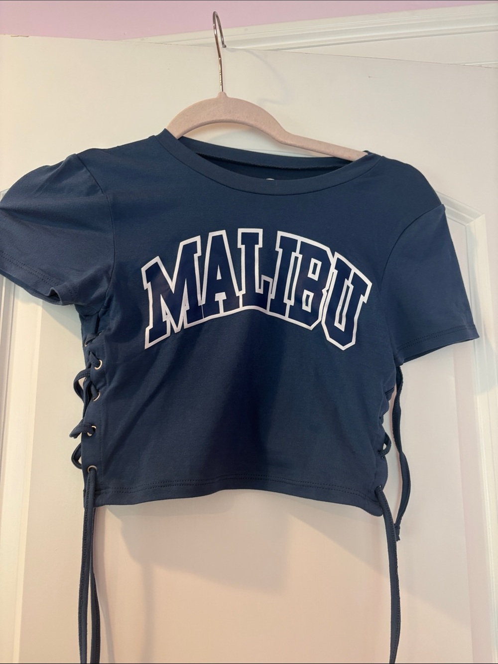 Malibu Lace-Up Crop Tee - Navy